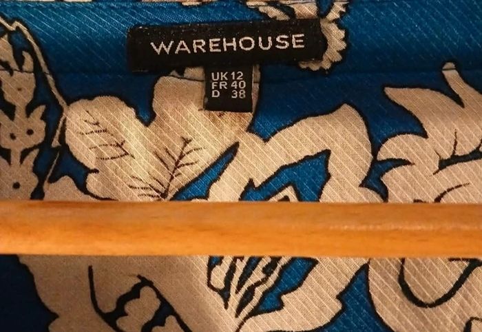 Warehouse Royal Blue Floral Zip Neck Viscose Blouse Uk 12