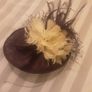 Head Piece/Fascinator from Jacques Vert .. One Size .. Colour: Purple with Large White Flower and Purple Satin Clutch Bag with Wrist Steap Image 2