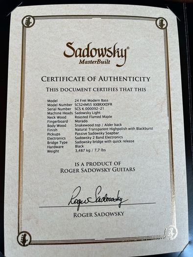 Sadowsky Customshop Masterbuilt
