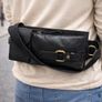 Black Genuine Leather Crossbody Waist Bag for Men & Women Handmade Leather Belt Bag Image 3