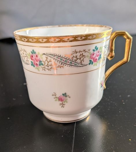 Antique G.D. & Co Limoges France Floral Porcelain Cup with Gilt Trim