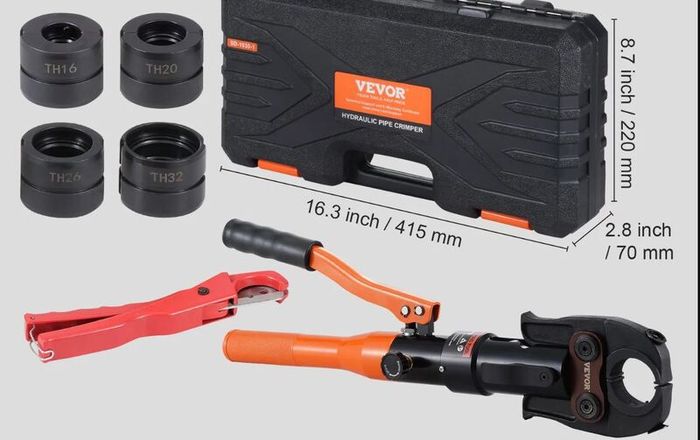 Copper Tube Fittings Hydraulic Pipe Crimping Tool, Pressing Plier with TH16, TH20, TH26, TH32 Quick Change Jaws, 360 Rotatable Press Kit for Confined Spaces Tee Fittings Hydraulically Driven