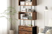 Shelves, Book Shelf with 5 Shelves, Bookcase with 3 Fabric Drawers, Shelf Unit Suitable for Bedroom, Office, Living Room, Kitchen, 60 x 24 x 155cm, Vintage Colours