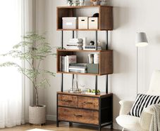 Shelves, Book Shelf with 5 Shelves, Bookcase with 3 Fabric Drawers, Shelf Unit Suitable for Bedroom, Office, Living Room, Kitchen, 60 x 24 x 155cm, Vintage Colours