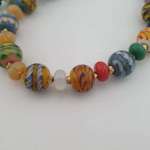 Antique Venetian Style MultiColor Stripe`Pattern Glass Beads Necklace