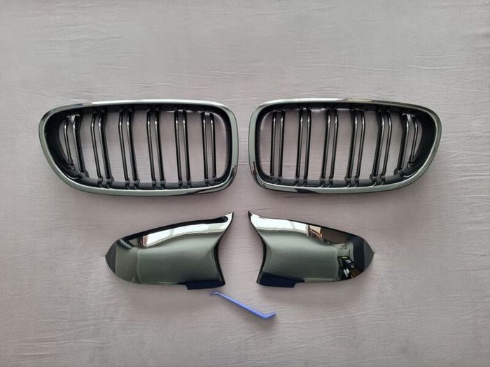 BMW F10 F11 Lci Black Kidney Grilles & Mirror Covers Set Brand New