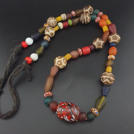 Vintage Asian & African Glass with Pumtek Pyu Beads Tribal Necklace