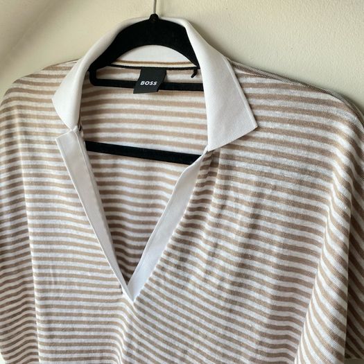 BOSS Enelina Striped V-Neck Polo Top