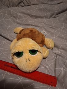 Turtle soft toy with large green eyes