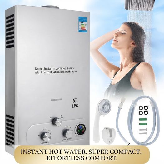 6L Gas Water Heater LPG Portable Instant Water Heater Propane Gas LPG Wall-Mounted Tankless Water Heater Digital Display