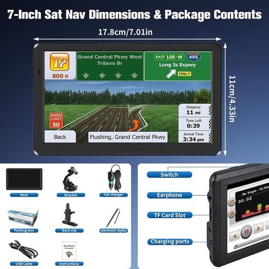 7 Inch Sat Nav GPS Navigator with 2025 UK Maps