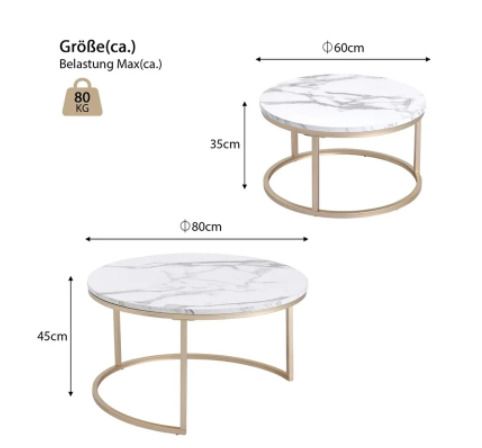 2 in 1 Marble Texture Coffee Table For Living Room Sofa Side Round