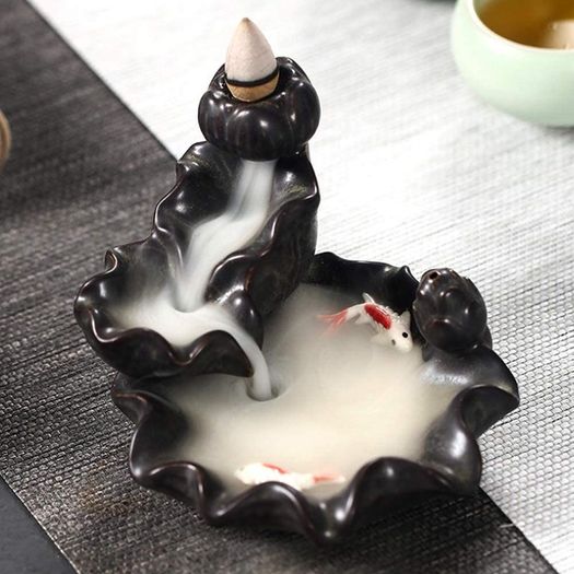 Ceramic backflow incense burner Waterfall Incense Holders, Aromatherapy Ornament Home Decor with 30 Backflow Incense Cones + 50 Incense Stick