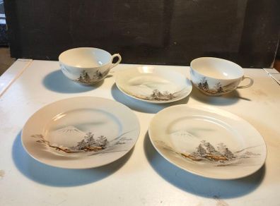 5 pieces of vintage hand painted Kutani tea service