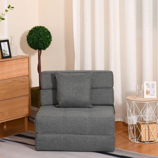Convertible Floor Sofa Bed Recliner Fabric Upholstered Sleeper Lounge Futon with Pillow for Living Room, Grey (FREE SHIPPING)