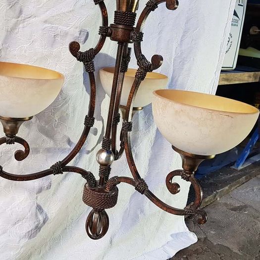 Pair of Pub Chandeliers with Shades - Reclaimed from Former Village Bar