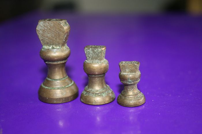 Antique Imperial Small Aged Brass Bell Weights - Apothecary - Kitchen Scales