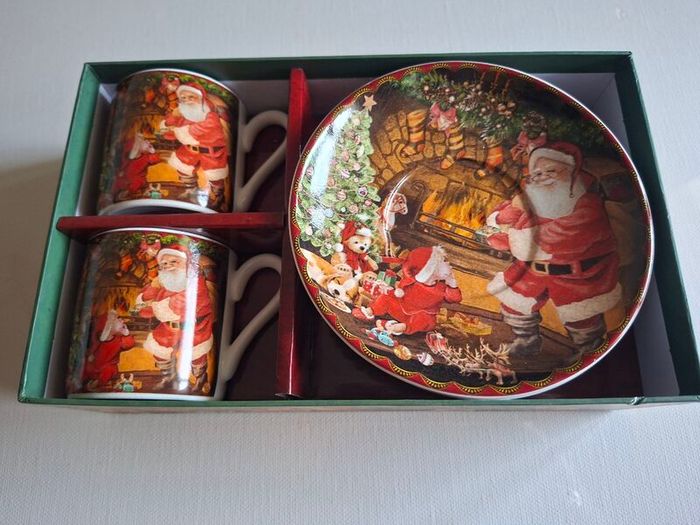 Summer River Christmas Coffee Mugs/Saucers