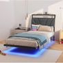 Single with LED Lights,Ergonomic Headboard with USB Charging,Bed Frames Noise-Free Metal Slats,Black Image 3