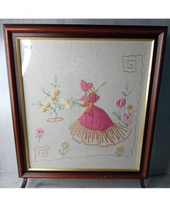Fire Screen Tapestry Embroidered Vintage - Very Rare Retro Original