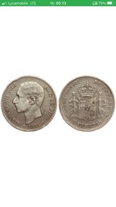 Spain Silver 5 Pesetas 1885 Alfonso XII