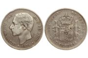 Spain Silver 5 Pesetas 1885 Alfonso XII