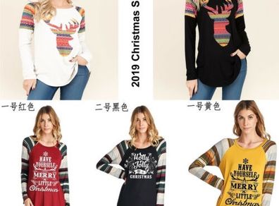 Ladies Women Christmas T Shirt Top Long Sleeve Merry Little Reindeer Holly Jolly