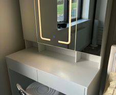 White LED Dressing Table with 3-Way Mirror with Swivel Chair