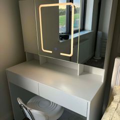 White LED Dressing Table with 3-Way Mirror with Swivel Chair