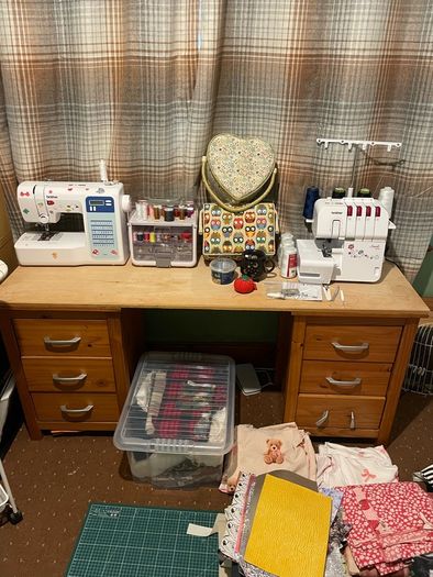 Complete sewing studio/at home business- machines, workstation fabrics and accessories