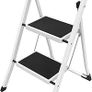 2 Step Ladder Folding Ladder, Portable With Anti-Slip Mat & Comfortable Soft Handgrip, Heavy Duty Steel - Easy to Store Ladders, 150KG Max Capacity (2 white) (SVSL04V1) Image 4