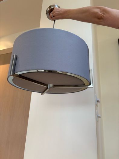 Satin Chrome 3 Light Pendant with Blue Shade