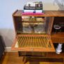 Mid-Century Cocktail Cabinet with gold-leafed backing vintage mirror Image 10