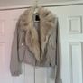 River Island Beige Faux Leather Jacket with Removable Faux Fur Collar Image 7