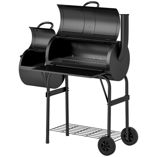 Barbecue Grill Portable Outdoor Charcoal BBQ Grill with Offset Smoker 109 x 60 x 120 cm Black