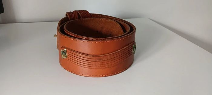Thick Curved Brown Leather Belt with Studs