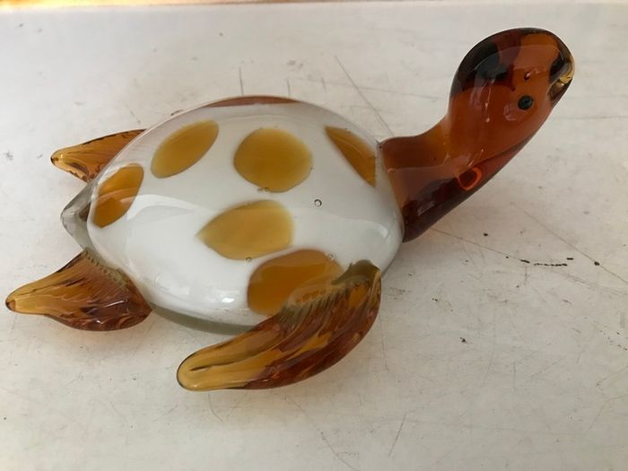 Glass Turtle Amber/ White ornament