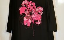 Classy Black Tunic with a Pink Flower size 18