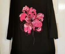 Classy Black Tunic with a Pink Flower size 18