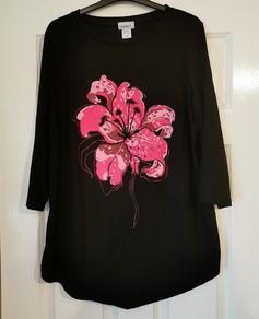 Classy Black Tunic with a Pink Flower size 18