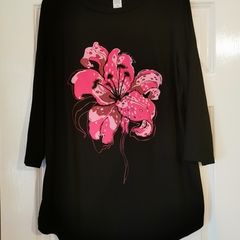 Classy Black Tunic with a Pink Flower size 18