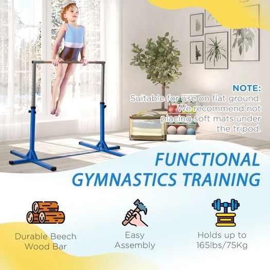 Height Adjustable Gymnastics Horizontal Bar For Kids Home Gym Training Children Junior Kip High Bar Fitness Blue