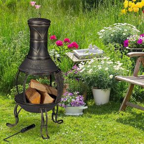 Chimenea with fire grate Aztec stove for garden gold