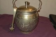 Antique silver plate sugar bowl with tongs