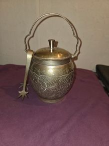 Antique silver plate sugar bowl with tongs