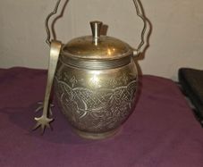 Antique silver plate sugar bowl with tongs
