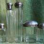 Antique Edwardian 1800s Set 5 Sterling Silver Cut Glass Vanity Pin Bottles Jars Image 3