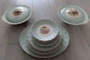 Elegant Vintage Johnson Bros Dinner Set  Pastel Green Floral  Serving Pieces Included