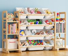 Toy Storage Organizer with 6 Shelves and 12 Bins, Bookshelf/Bookcase, Kids Bin Shelf, Toys Box for Playroom Organization for Bedroom & Room Decor, White, 52.3 W