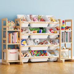 Toy Storage Organizer with 6 Shelves and 12 Bins, Bookshelf/Bookcase, Kids Bin Shelf, Toys Box for Playroom Organization for Bedroom & Room Decor, White, 52.3 W